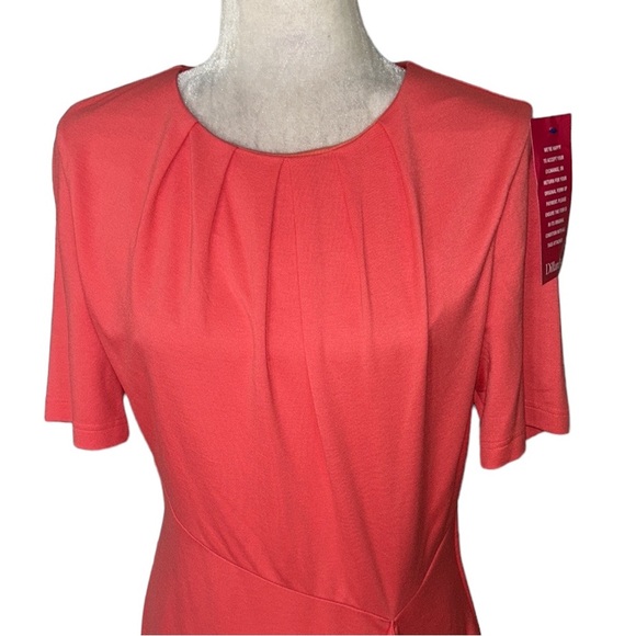 NWT LDT Brooke Pleated Coral Tangerine Draped Ruffe Knit Sheath Dress - 8 - Picture 3 of 13